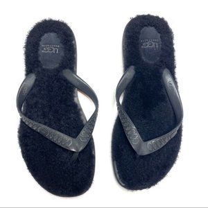 Ugg Black Fur Lined Flip Flops